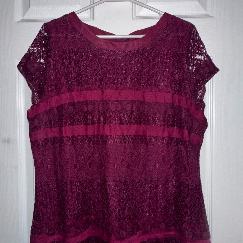Marks & Spencer Burgundy, Lace Cap Sleeve Blouse